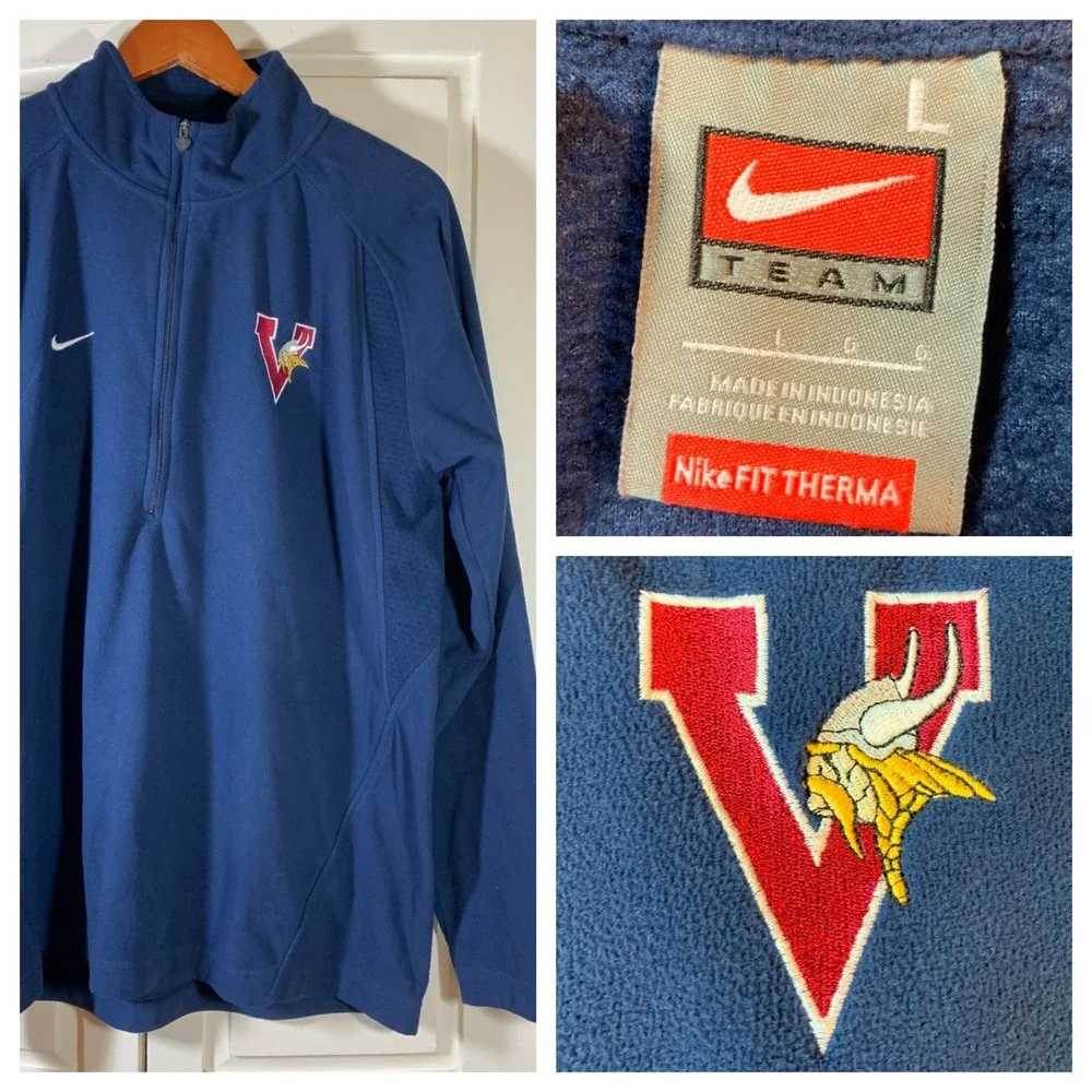 Nike Fit Therma Vikings V Pullover 1/4 Zip Fleece Blue Lage‎ Mt Pleasant PA Alum